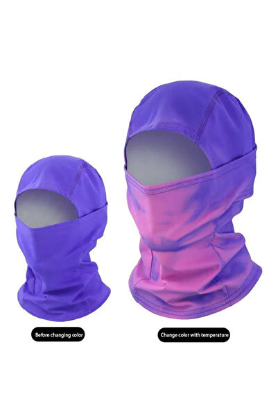 Choice قناع وجه أرجواني متغير اللون حساس لدرجة الحرارة، وشاح رأس مقاوم للرياح...