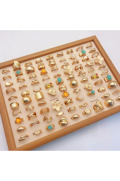 Choice طقم خواتم مفتوحة بتصميم زهور هندسية وخطوط غير منتظمة، قابل للتعديل، مك...