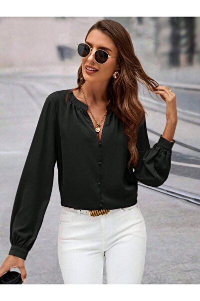 yesıl sarmasık 35 بلوزة نسائية بأكمام طويلة وأزرار أمامية وياقة على شكل حرف V...