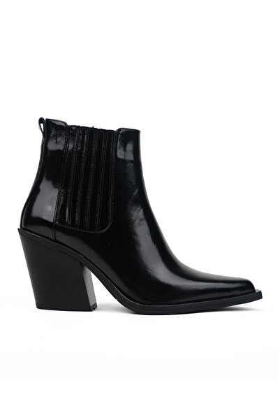 RABU Black Patent Leather Women's Genuine Leather Ankle Cowboy Boots Heeled W...