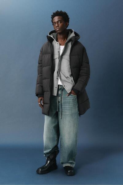 Pull & Bear Kapüşonlu şişme kaban