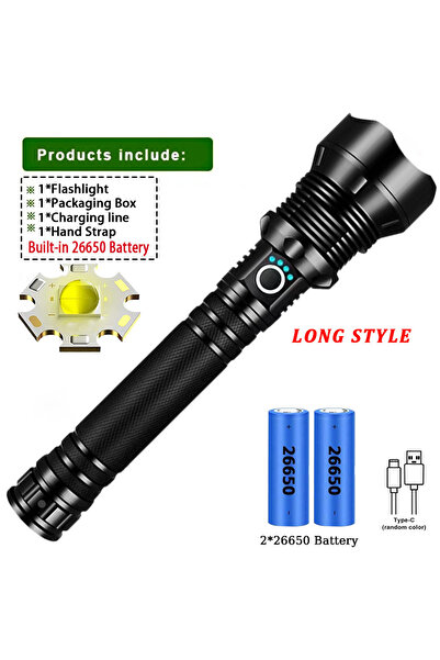 Choice مصباح يدوي طويل عالي الطاقة من نوع زووم، مزود بأربعة أنوية من نوع XHP50 LED، قابل لإعادة الشحن من النوع C، مصباح يدوي زووم 1