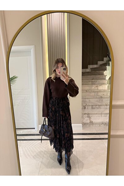 CKBUTİK Siyah Desenli Etek-1115