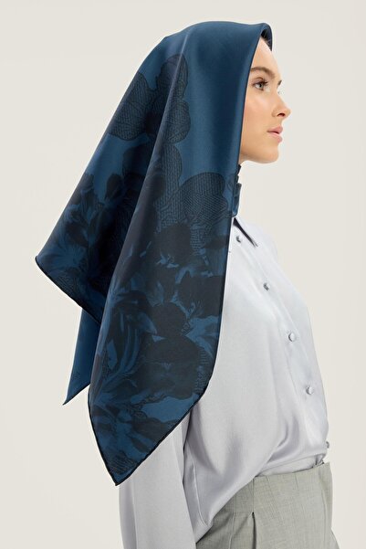 Maisa Lal Tivil Silk Scarf Red Blue 90 X 90