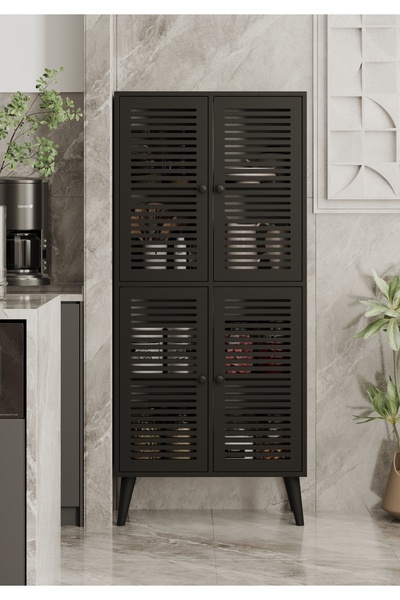 enwood Deneb Mdf siyah 4 Kapaklı (panjur Kapak) Ahşap Ayaklı Kiler Dolabı