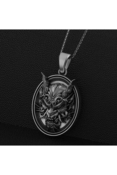 Choice AL5868-Silver Men's Personalized Demon Mask Pendant Japanese Samurai Style Punk Pendant Necklace Jew