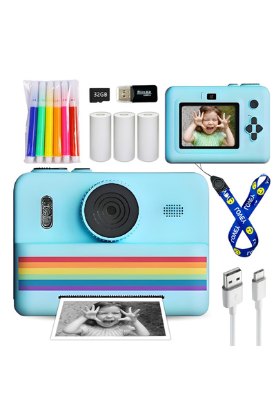 Choice3 كاميرا رقمية للأطفال بألوان قوس قزح الأزرق الداكن مع طابعة صغيرة للطب...