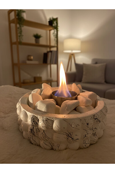 Glowdesigning Masa Üstü Beton Yuvarlak Ateş Çukuru Bacasız Şömine Lav Taşları...