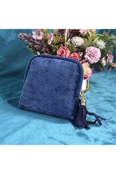 Choice منظم مجوهرات فاخر من قماش الشنيل الأزرق الداكن، قطعة واحدة - إغلاق بسح...