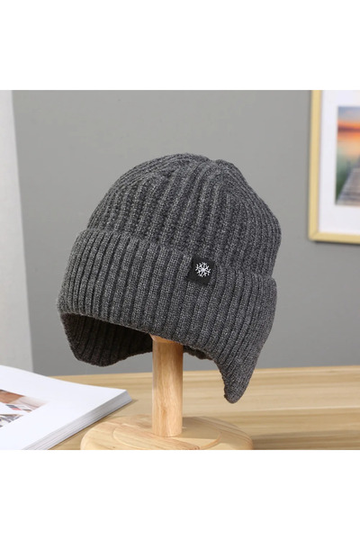 Choice GRAY Men Winter Knitted Hat Plush Warmth Peaked Cap Outdoor Earmuff Casual Fashion Faux Fur Lined Bo