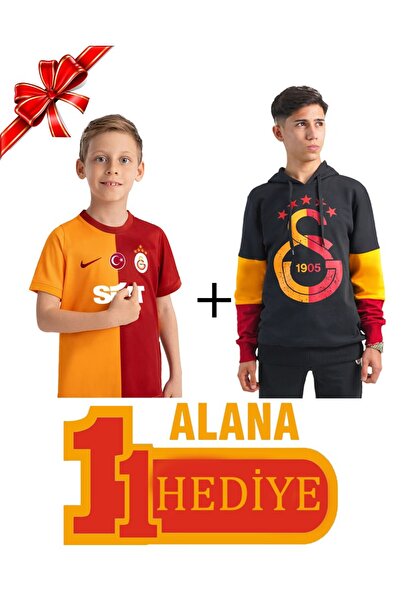 Galatasaray Orijinal 5 Yıldız Çocuk Forma Siyah 5 Yıldız Sweatshirt Hediyeli