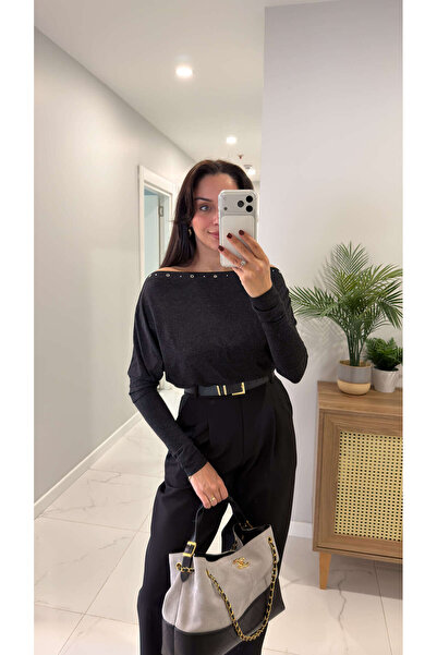 BİRCANÇİL بلوزة سينيس سوداء بياقة على شكل عين الطائر