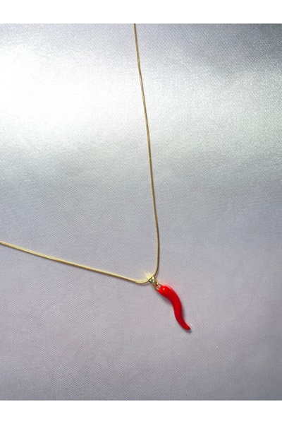 HİİS Gold Kaplama Canlı Kırmızı Mineli İtalyan Boynuzu Şans Biber Figürlü Yıl...