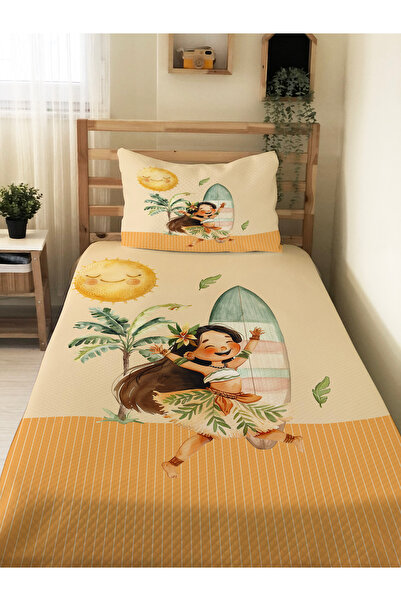 Evmila طقم بيكيه منقوش للفتيات - غطاء وسادة بيكيه مقاس 160×230 سم وغطاء وسادة...