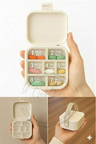 QesQin 7 Günlük Bölmeli Büyük İlaç Kutusu Taşınabilir Haftalık Hap Saklama ve...