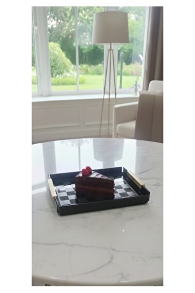 innossa pleksi dekorasyon صينية عرض فردية من البليكسي بتصميم مربعات سوداء ومقبض مسطح من ماتجولد