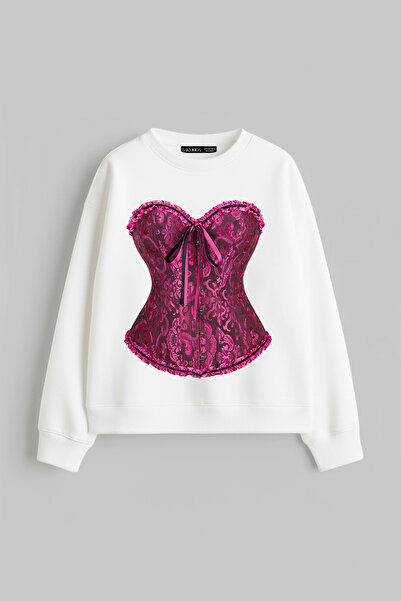 Sokak Butik Sassy Corset cu imprimeu fără glugă croi relaxat femei alb Swea t...