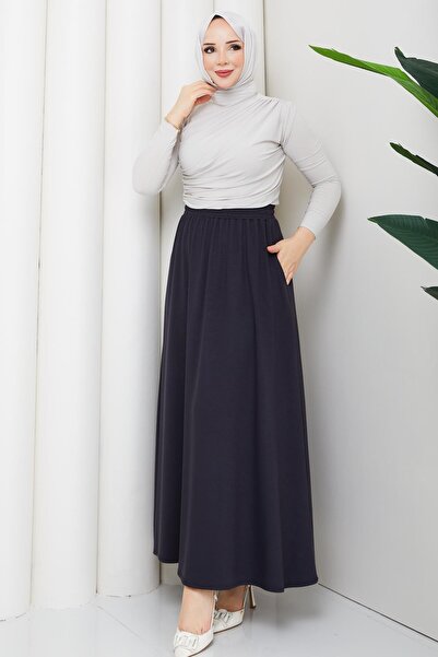 Günay Karaca Antrasit Gri Oşho Kumaş Kadın Etek Beli Lastikli 38 40 42 44 46 ...