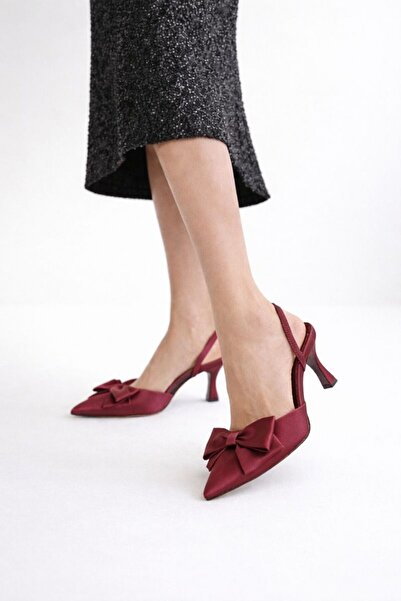 Beyond Kadın Bordo Saten Fiyonk Detaylı Abiye Ayakkabı 8,5 cm BYNDSTNF01