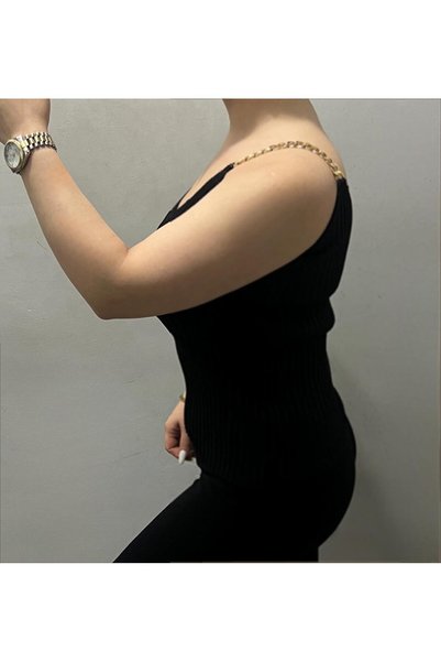 Asil Collection Corded Fabric Cotton Crop Model with Chain Straps