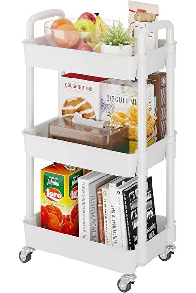 Arabest عربة تخزين بثلاثة أرفف وعجلات ومقبض، مناسبة للمكاتب والمطابخ وغرف المعيشة