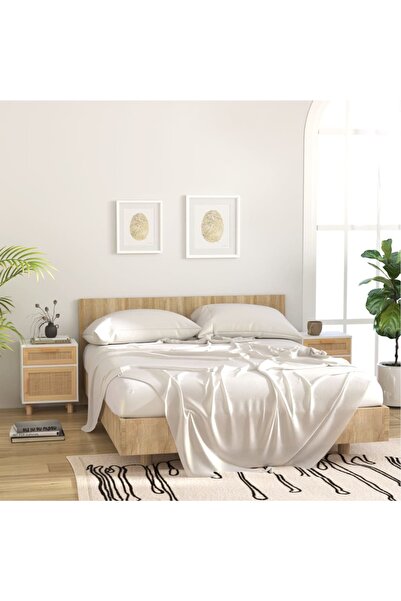 vidaxl Bedside Cabinets 2 pcs White Solid Wood Pine and Natural Rattan