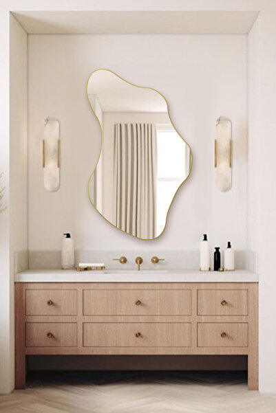 Fawdecor Modern Tasarım Ahşap Çerçeveli Asimetrik Duvar Aynası