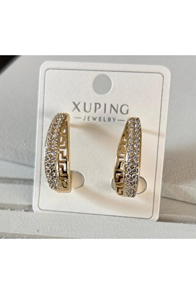 julee.co Xuping Zirkon Taşlı Greek U Model 14 K Altın Renk Küpe(1,5x2,5)