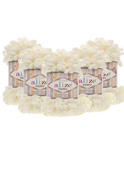 Alize ٥ خيوط حياكة يدوية منفوخة - ٦٢ قطعة، عبوة من ٥ خيوط - ٦٢ لون كريمي فاتح