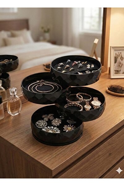 HomeBasics منظم مجوهرات قابل للدوران لتنظيم القلائد والخواتم والأقراط