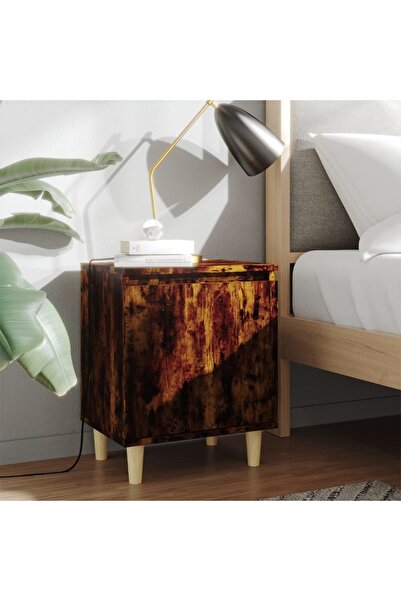 vidaxl Bed Cabinet with Solid Wood Legs Smoked Oak 40x30x50 cm