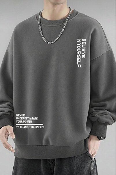 CAST COLLECTİON Ανδρικό φούτερ Anthracite Belıeve In YourSelf με στάμπα και λ...