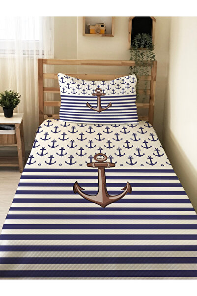 Evmila طقم بيكيه للأطفال بنقشة الرسو - مقاس 160×230 سم، غطاء وسادة مقاس 50×70 سم