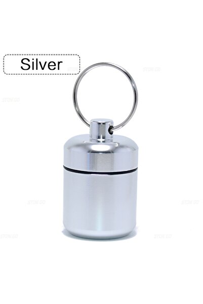 Choice7 Style 1 Silver Aluminum Alloy Pill Keychain Holder Small Pill Box Pill Case Waterproof Pill Organize