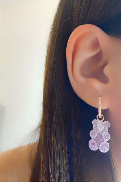 arcina jewellery Lilac White Candy Teddy Bear Earrings