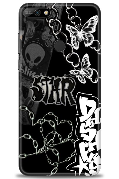 Rulet Aksesuar غطاء متوافق مع هاتف هواوي Y7 2018 HD مطبوع - غطاء سيليكون مصمم...