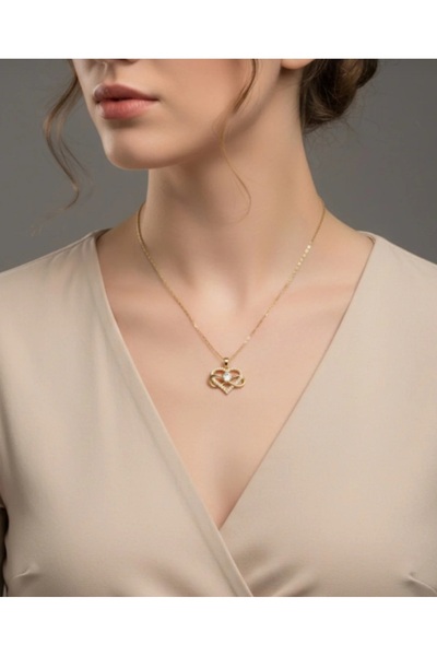 stainless steell gold renk sonsuzluk taş kalp model çelik kolye
