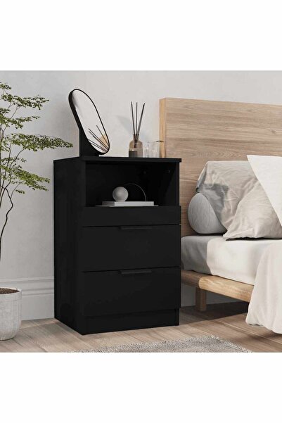 vidaxl خزانة جانبية للسرير من الخشب الهندسي الأسود