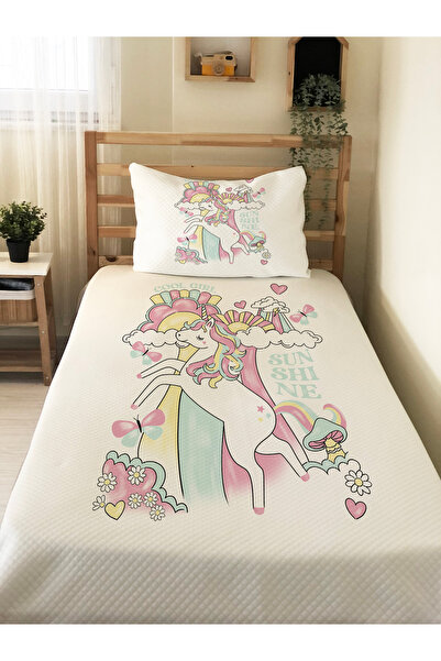 Evmila طقم بيكيه للأطفال بنقشة أرنب - غطاء بيكيه مقاس 160×230 سم وغطاء وسادة ...