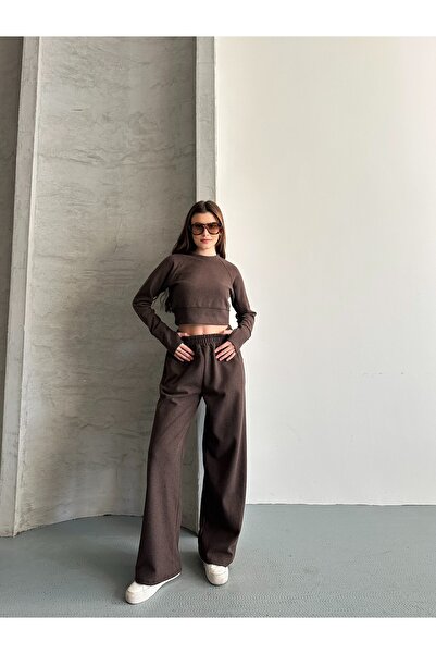 eyyebelle طقم نسائي قصير بأكمام راجلان من قماش سالونيك مع فتحات للأصابع