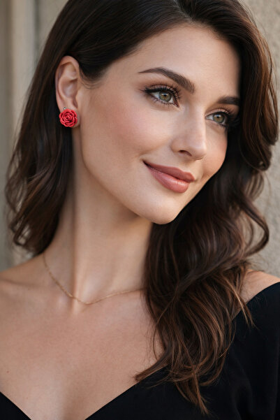 Atölye Myth Rose Bloom Kırmızı Minimal Gül Küpe - Şık ve Sade, Hediye, Sevgil...