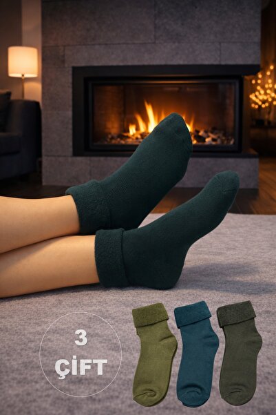 Onouqo Kadın Bambu Ev Çorabı 3’lü Set – Bilekli, Kalın, Kışlık Sıcak Tutan Çorap