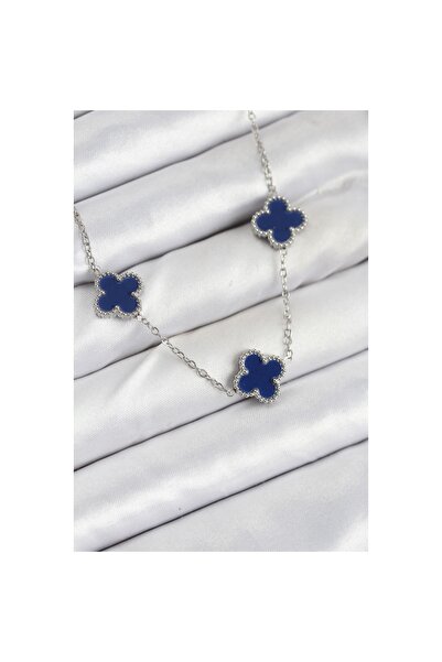 Clariss 316L Steel Chain Silver Navy Color Clover Women's Necklace