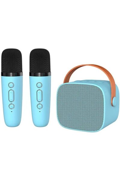 Arabest مكبر صوت بلوتوث بميكروفونين، جهاز كاريوكي صغير، محمول مع ميكروفون لاسلكي، هدية ألعاب (أزرق)