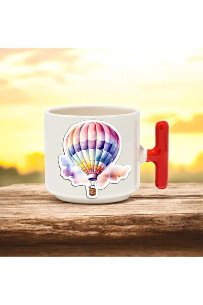 BB TRADE Balloon Designed Red T-Handled Ceramic Printed Mug Cup 250 ml