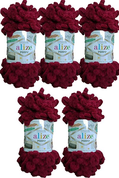 Alize Puffy 107 Claret Red X 5 Pieces Handmade Shawl Sofa Blanket