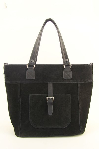 HNB حقيبة كتف نسائية من جلد الغزال الأصلي باللون الأسود