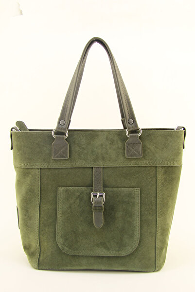 HNB حقيبة كتف نسائية من جلد الغزال الكاكي الأصلي