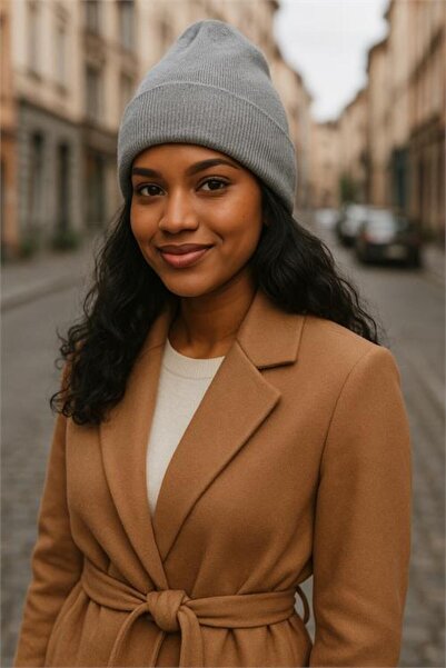 Neşeli Butik Women's Gray Basic Knit Beanie Nbaks024