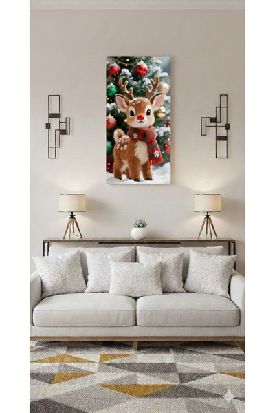 BLT DİZAYN Christmas Themed Cute Deer Glass Painting – Christmas & Winter Concept Decorative Wall Painting